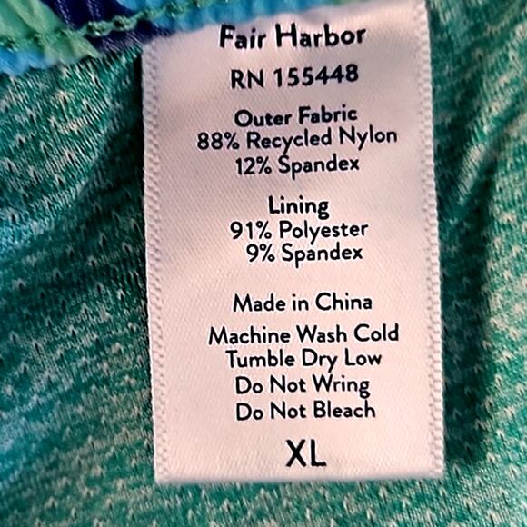 Fair Harbor Men’s Swim Trunks Shorts Blue Green Wave Print Lined Size XL NWOT - Picture 4 of 6
